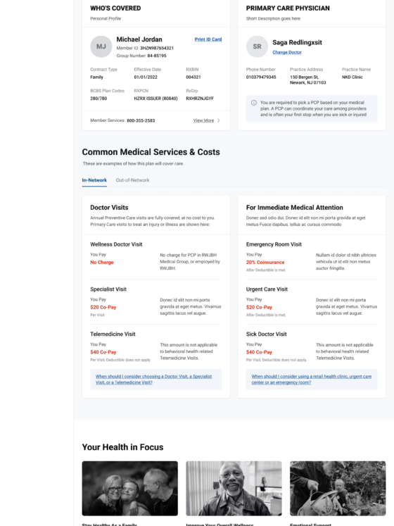 Horizon BCBS Member Patient Portal – User Dashboard