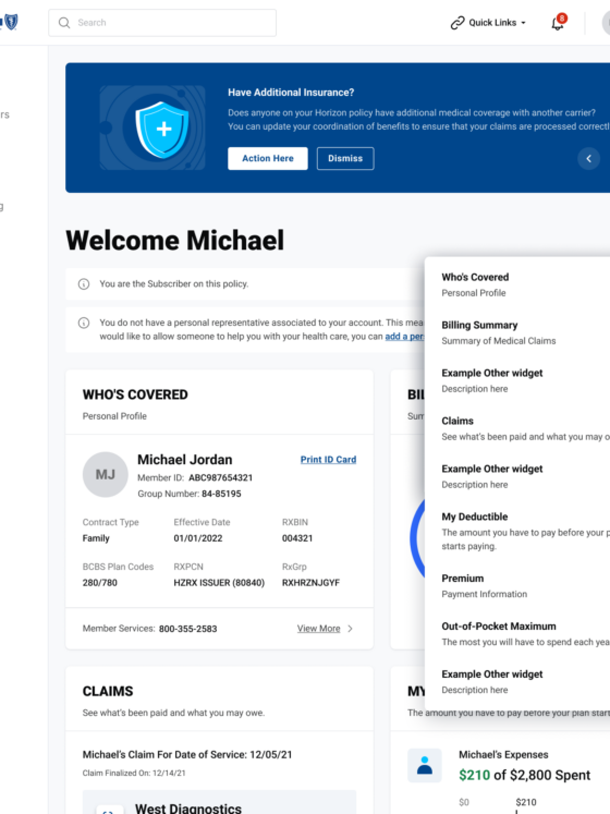 Horizon BCBS Member Patient Portal – Customize User Dashboard